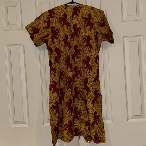 Vintage style 100% Cotton Ankara African  Batik Horse Print Summer Dress S/M - Picture 11 of 14